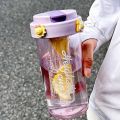 600ML Water Cup Handy Sports Water Bottle Food Grade Material Tea Partition Water Cup Female Straw Summer Portable Bottle. 