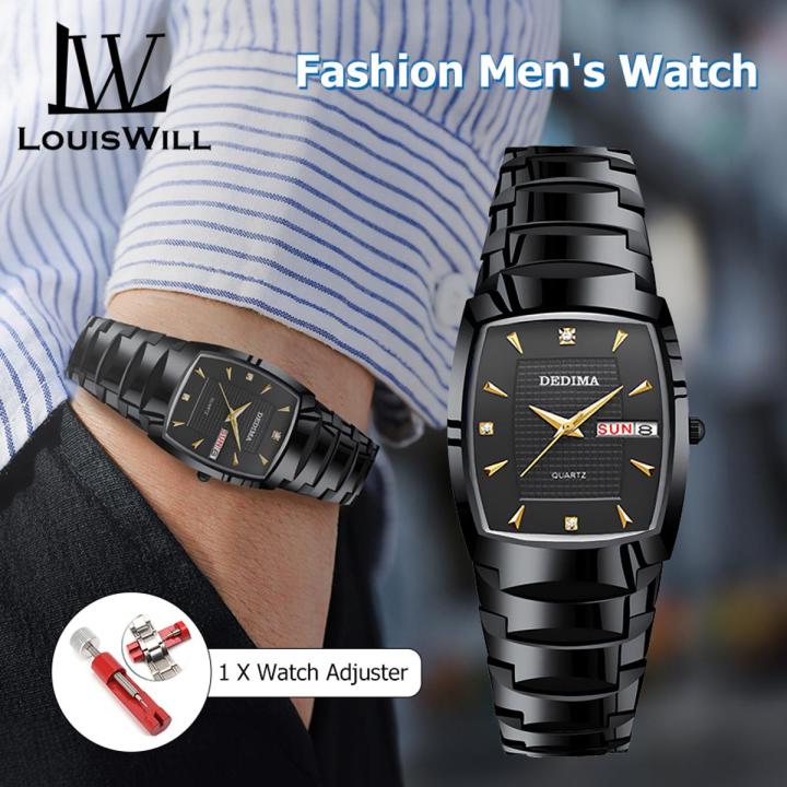 LouisWill Watch For Men Men's Square Watch Diamond Inlaid Double Calendar Watch Waterproof Quartz Watch Steel Band Watch With Calendar Quartz Watch Fashion Men Watches