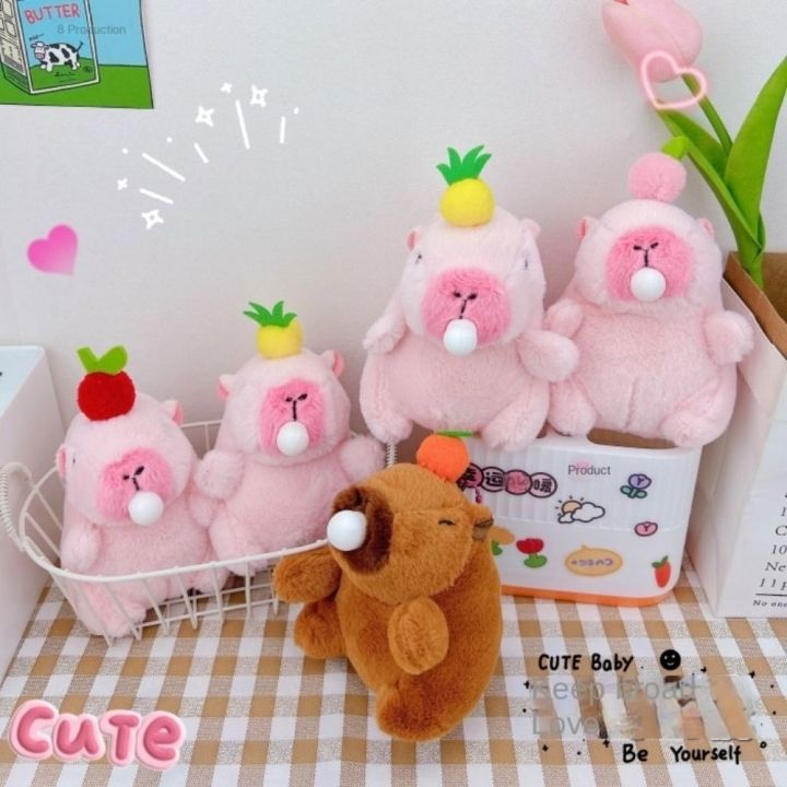 Simulation Capybara Plush Pink Capybara Plush Pendant Persimmon Fluffy Capybara Plush Keyring Bubble Cartoon Capybara Plushie Doll Christmas Gift