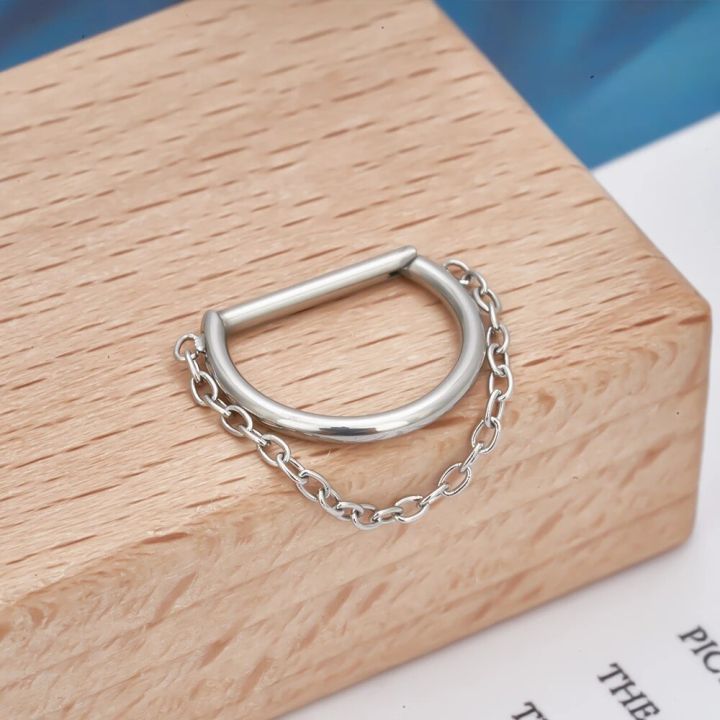 ASTM%20F136%20Titanium%2016G%20Hinged%20Segment%20D%20Shape%20Clicker%20Septum%20Ring%20with%20Chain%20Nose%20Ring%20Cartilage%20Earring%20Helix%20Lobe%20Piercing%20-%20Image%204