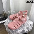 Closed Toe Sandals Transparent Crystal Shoes Shoes Ma Pingluo Rain Boots ︸ Plastic Heel Gel Shoes Cool Sling Flat Top Summer Women's Plastic ~.