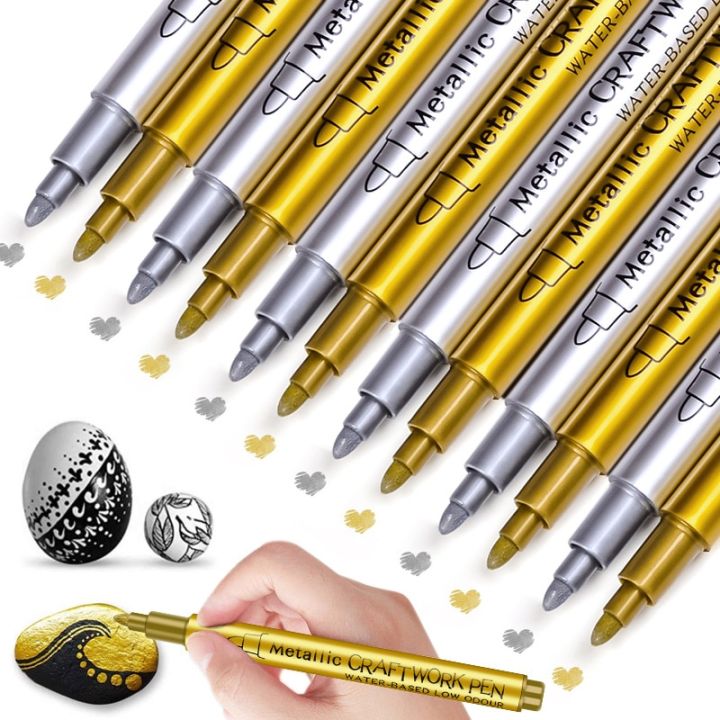 2/6/8Pcs DIY Metal Waterproof Permanent Paint Marker Pens White Gold Silver 1.5mm Craftwork Resin Mold Pen Art Painting Supplies