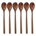 Wooden Spoons, 6 Pieces Wood Soup Spoons for Eating Mixing Stirring, Long Handle Spoon Kitchen Utensil. 
