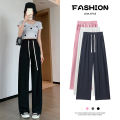 Women's Narrow Wide-Leg Pants Straight Sports Pants2023Spring and Summer New Small High Waist Drooping White Casual Pants.
