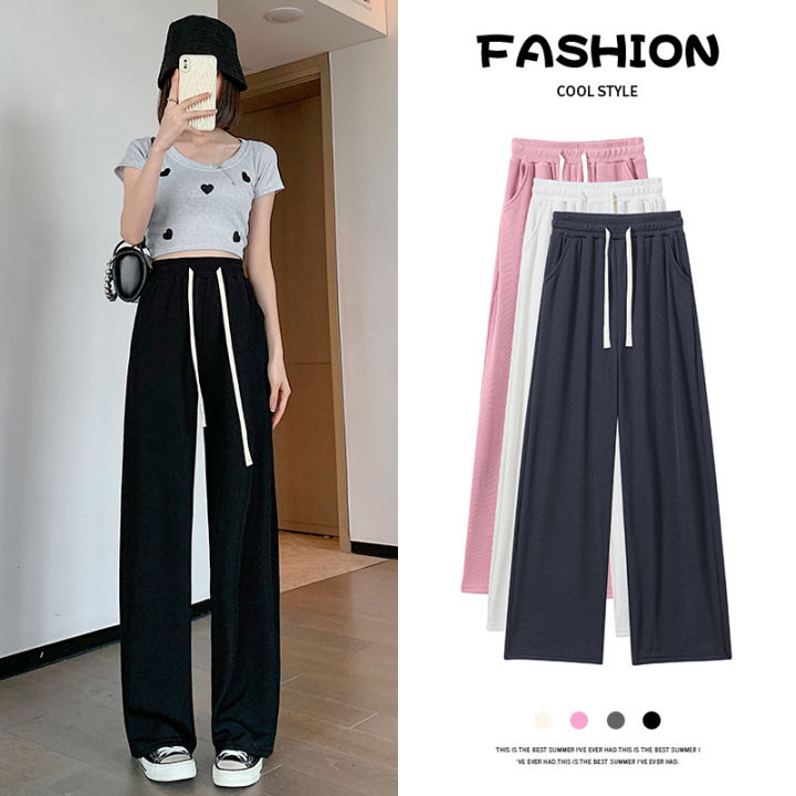 Women's Narrow Wide-Leg Pants Straight Sports Pants2023Spring and Summer New Small High Waist Drooping White Casual Pants