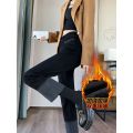 Black Panel Straight Jeans Women's Autumn and Winter Velvet Padded plus Size Fat Sister High Waist Slimming Stretch Pants. 