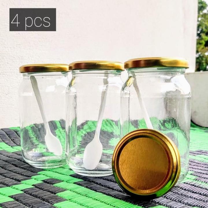 Full Airtight 500 Ml - 04 Pcs Glass Jar For Kitchen & Dining - Glassware Food Container With New Steel Cap