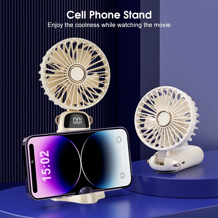 N15 LED Digital Display Rechargeable Stylish Folding Hand Fan With Mobile  Stand