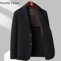 Top Quality 100% Wool Men's Blazer Autumn Winter Solid Color Handmade Double-Sided Woolen Suit Jacket Business Man Clothing.
