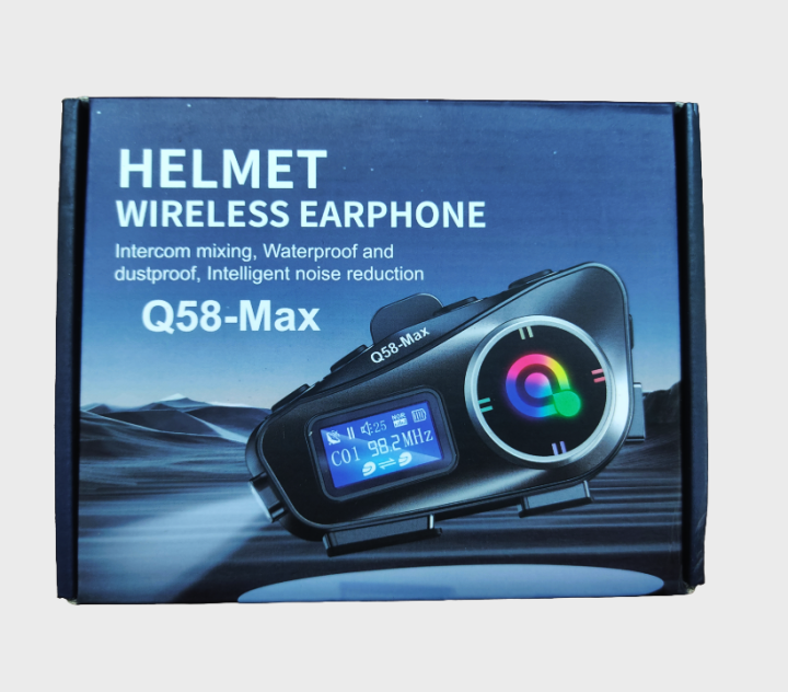 Q58 Max Motorcycle Helmet Bluetooth Intercom – 500m Range, IP65 Waterproof, Dual-Core, LCD Display, Hands-Free Music & Call Support (Black, 1 Set)