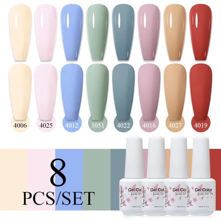 Clou Beaute 8ml Nail Gel Polish Set 6/8pcs Vernis Semi Permanent UV Gel Nail Art Varnish Manicure Glitter Nail Polish Set Kit