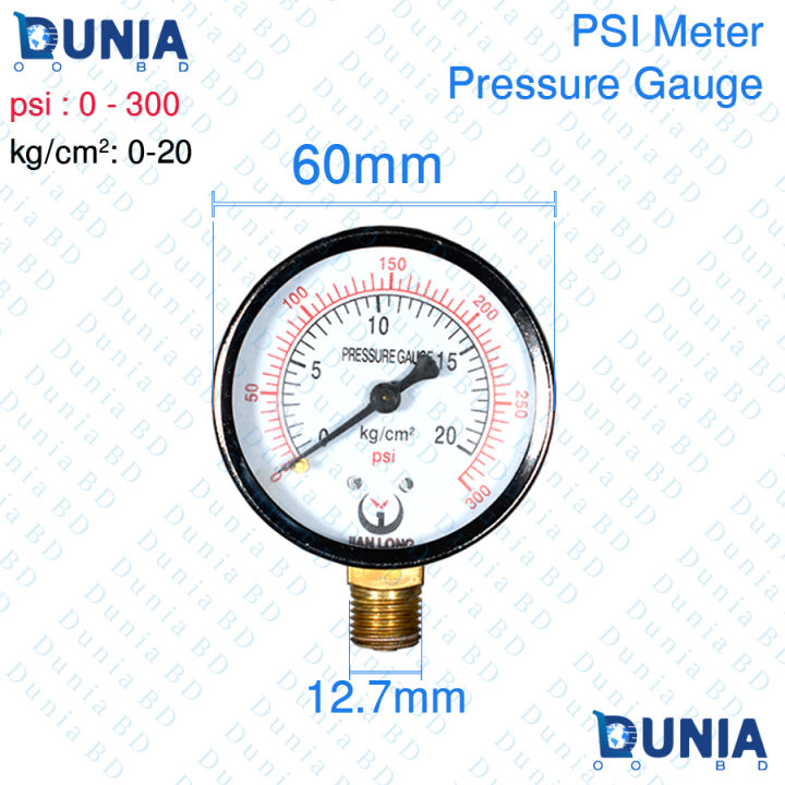 Manometer Vacuum Mini Dual Scale Dial Gauge Pool Spa Filter Water Pressure Gauge Mini 0-60 PSI 0-20bar 0-20 kg/cm² Side Mount 1/4 Pressure Gauge