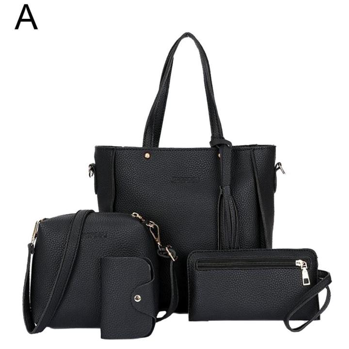 4pcs/set Women Handbag Messenger Pu Leather Shoulder Pu Bag Wallet Set Leather Purse Tote Women Satchel Set Tote Bag Handba V5y1