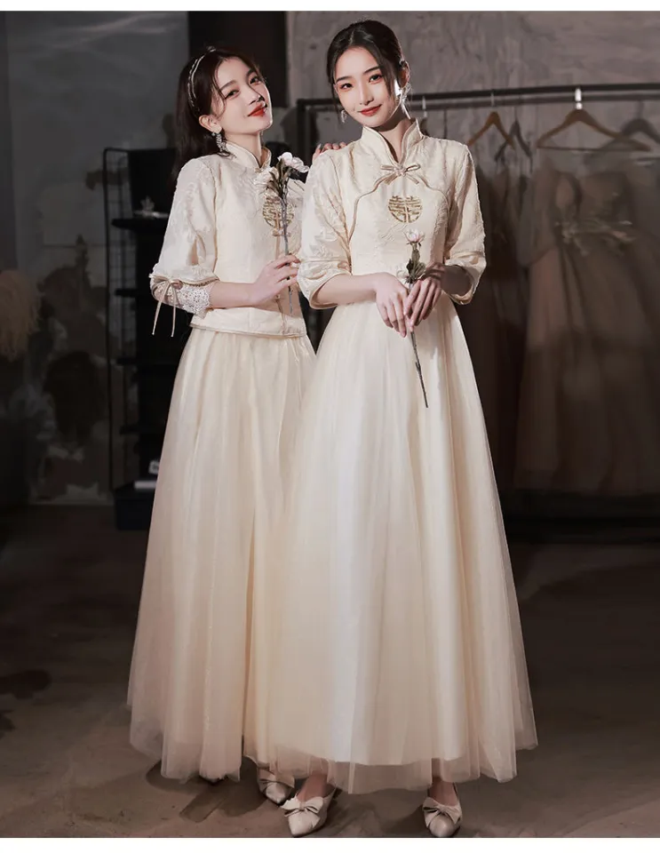 blue dress for baby girl Evening dress new dignified atmosphere long party Chinese bridesmaid w –  Ame_handmadesg main image 0
