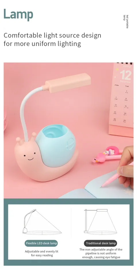 Cute Desk Lamp with Pen Holder Snail Rechargeable LED Table Lamp for Kids Foldable Reading Desk Light for Bedroom Nursery Study Home-D Shop