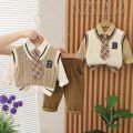 B Letter Baby Boys Clothes Kids Sweater 3pcs Set Children Cardigan Vest Long Sleeve Shirts Jeans Pants Boys Clothes Boys Outfit.