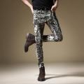 Light Luxury Men’s Street Fashion Snake Skin Print Stretch Jeans,Korea Version Slim-fit Hip Hop Denim Pants ,Trendy Casual Jeans.