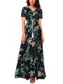 Amazon's new bohemian retro ethnic pattern resort V-neck loose maxi dress maxi dress. 