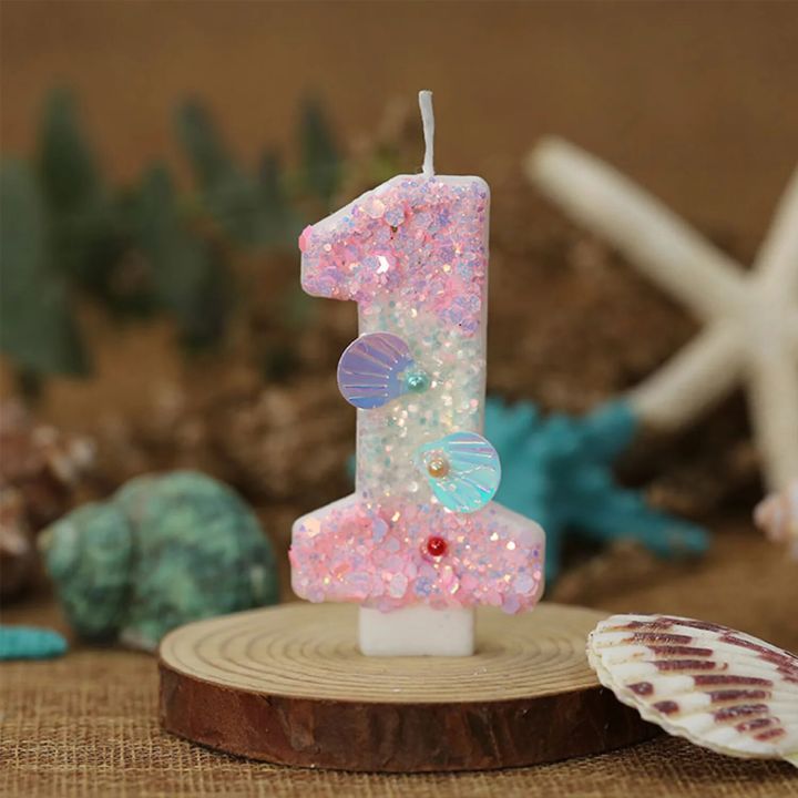 Shell Birthday Number Candle More Shells Pearls Birthday Number Candle for Birthday Wedding Anniversary Mermaid Themed Party