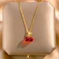 Fashion Red Cherry Necklace Sweet Ruby Summer Chic Rhinestone Cubic Zirconia Gold Pendant Necklace Clavicle Chain for Women Girls Boho Wedding Jewelry Gifts.