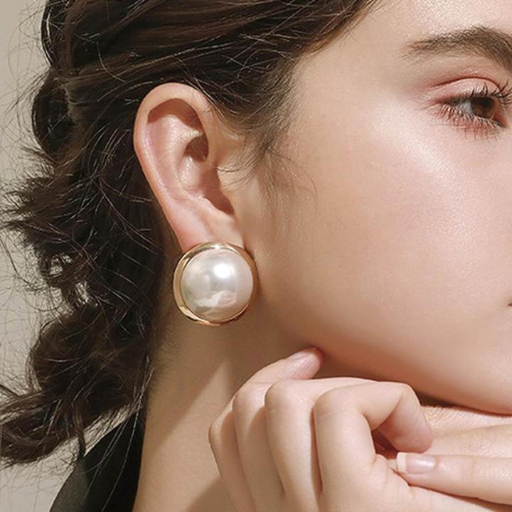Korean Big Round Simulated Pearl Stud Earrings For Women New Classic Sunlight Mall
