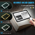 Full-Page 5X Magnifying Glass Folding Lighted Magnifier Rectangular Handhold Magnifier for Reading, with 48 LED Lights. 