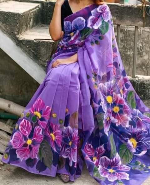 Exclusive Designer Hand Print Half Silk Saree For Women - Sari