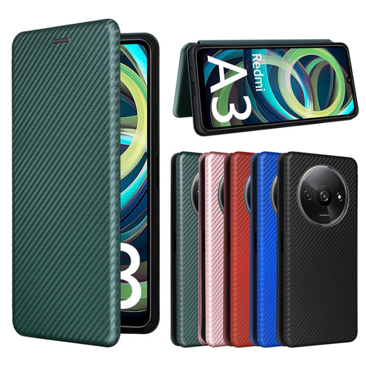 For Xiaomi Redmi A3 23129RN51X Cover Luxury Flip Ultra Skin Carbon Fiber Magnetic Adsorption Case For Xiaomi Redmi A3 Phone Bags