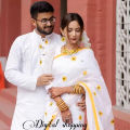 Eid collection Hand Printed Gorgeous Couple Set Half Silk Saree And Dhupiyan Cotton Panjabi - Comfortable and Suitable for All Occasions. 