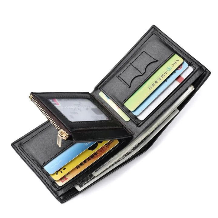 Men's PU Leather Wallet Business Multi-Card Wallet Zipper Coin Purse Credit Card Holder Two-fold Casual Pure Color Short Wallet