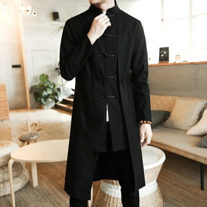 Trench%20Coat%20Men%20two%20Pieces%20Cardigan%20Kimono%20Embroidered%20Coat%20Male%20Long%20Chinese%20Style%20Black%20Loose%20Vintage%20Cotton%20Linen%20Jacket%20-%20Image%202