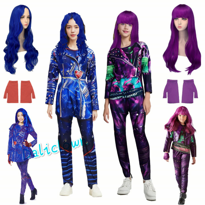 Kids Mal Descendants 3 Costume For Girls Evie Cosplay Costume Child Fantasia Halloween Clothes Birthday Party Fancy Dress Wig