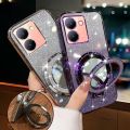 New Phone case Vivo Y36 4G Y36 5G Back cover with Makeup Mirror Holder Stand Luxury Shiny Gradient Plating Glitter Slim Phone cases Transparent Soft Silicone Protective Pouch Women Girls.