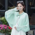 Women's summer cape shawl solid color chiffon ruffle black and white thread shawl sun protective clothing.