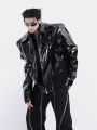 Black Piano Face Leather Cool Chic Coat Man Boy's Tech Wear Jacket Punk Rock Festival Stage Show TV Singers Guitar Drums Unifo. 