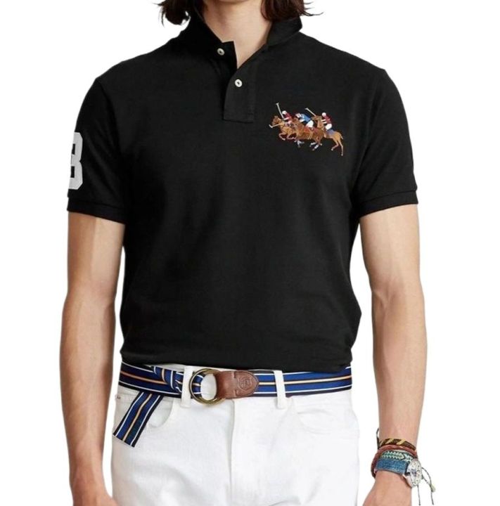 RL%20Men's%20%20Triple%20Pony%20Embroidered%20Polo%20Shirt-%20Black%20-%20Image%202