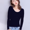 Cotton Women's T-shirt Long-sleeved Solid Color Women T-shirts Leisure Woman T shirt for Female Tops Tees.