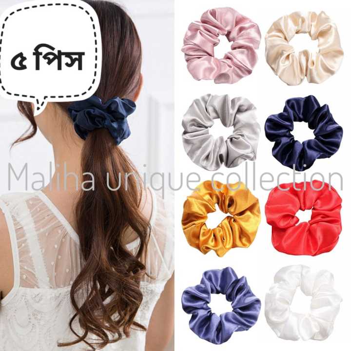 Silk Scrunchie Hair Band for & Braselet for girls 5-Pieces