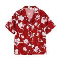 Men Clothing Blouse Summer New Flower Print Vintage Short Sleeve Hawaiian Shirt Fast Drying Casual Beach Shirts Tops Red Unisex.