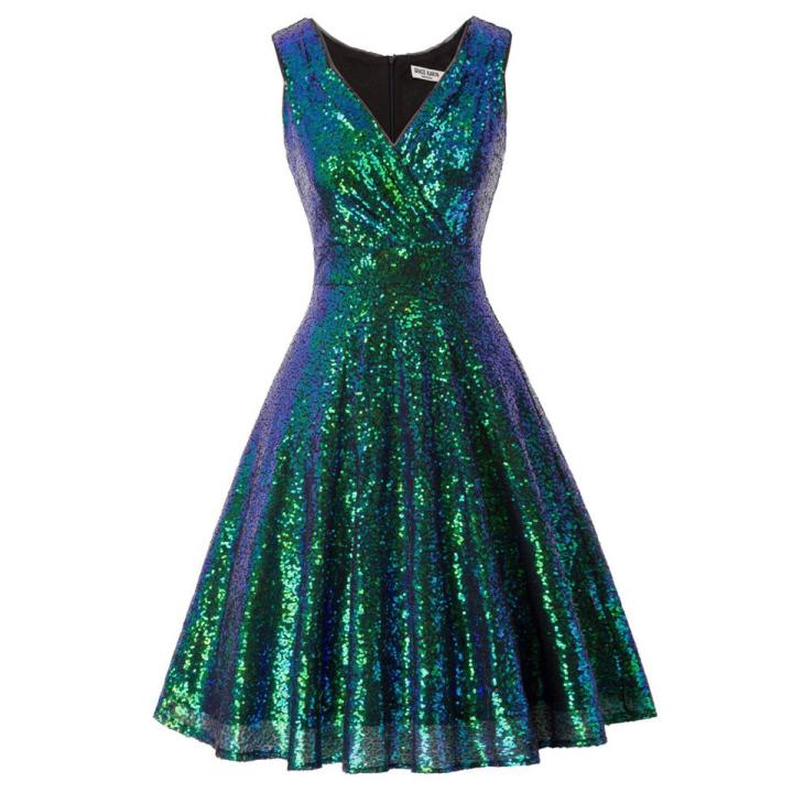 Woman Sequins Sleeveless Dress Elegant Evening Pary Shiny Dresses