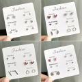 4/6 Pairs/Set One Week Stud Earrings Set -Women Fashion Crystal Heart Round Bow Leaf  Earring Mixed Girl Jewelry Gift. 