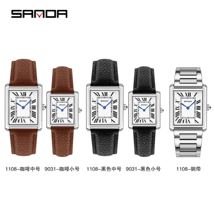 Sanda%201108%202023%20Rectangular%20Couple%20Watch%20Silver%20Case%20Watch%20Luxury%20Brand%20Fashion%20Leather%20Strap%20Quartz%20Clock%20Zegarek%20damski%20-%20Image%204