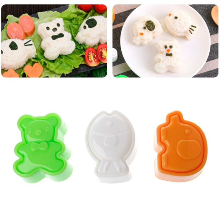 【Stylish】 3Pcs/Set Cute Sushi Rice Balls Mold Bear Elephant Fish Baking DIY Cooking Tools