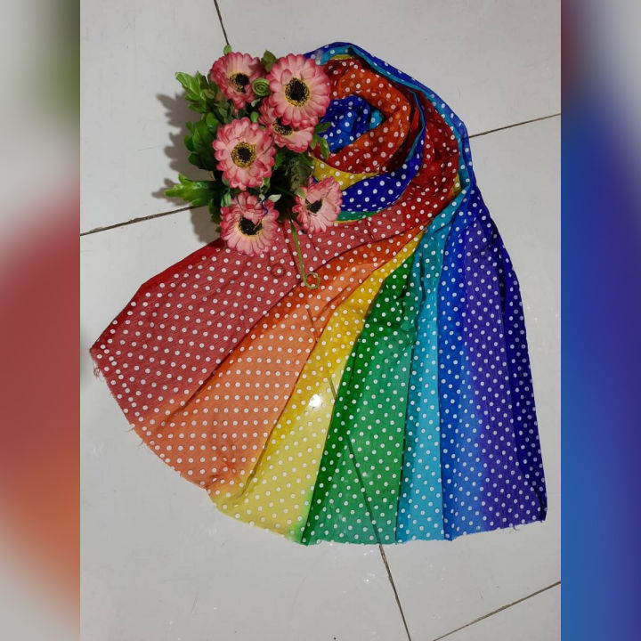 Unstitched Shifon 7 Color Rongdhonu Orna for Women (সাত রং ওড়না)