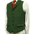 Lapel Men's Suits Vest V Neck Herringbone Wood Waistcoat Business Formal Casual Vest For Men Groomsmen For Wedding. 