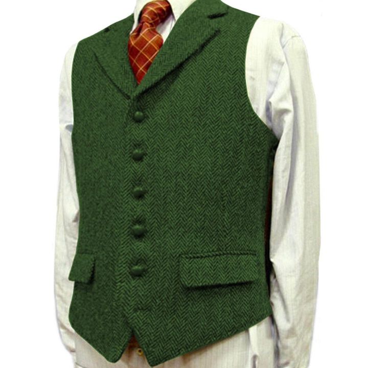 Lapel%20Men's%20Suits%20Vest%20V%20Neck%20Herringbone%20Wood%20Waistcoat%20Business%20Formal%20Casual%20Vest%20For%20Men%20Groomsmen%20For%20Wedding%20-%20Image%204