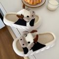 Women Cow Linen Home Slippers Men Four Seasons Indoor Flip Flops Female Cute Living Room Shoes Comfortable Cartoon Panda Slides. 