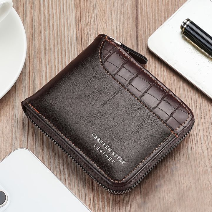 Leather Men’s Wallet Luxury Mens Purse Male Zipper Card Holders with Coin  Pocket Rfid Wallets Gifts for Men Money Bag