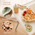 7pcs Bamboo Wooden Dinosaur Dinner Plates Children Tableware Feeding Supplies Suction Bowls BPA Free Infant Baby Tableware Set. 