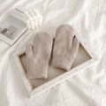 Winter Warm Knitted Plush Full Finger Gloves Solid Korean Women Imitation Rabbit Wool Gloves Warm White Soft Thick Fur Mittens.